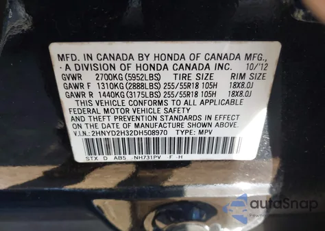 2013 Acura Mdx Technology Package z USA, uszkodzony, nr VIN 2HNYD2H32DH508970